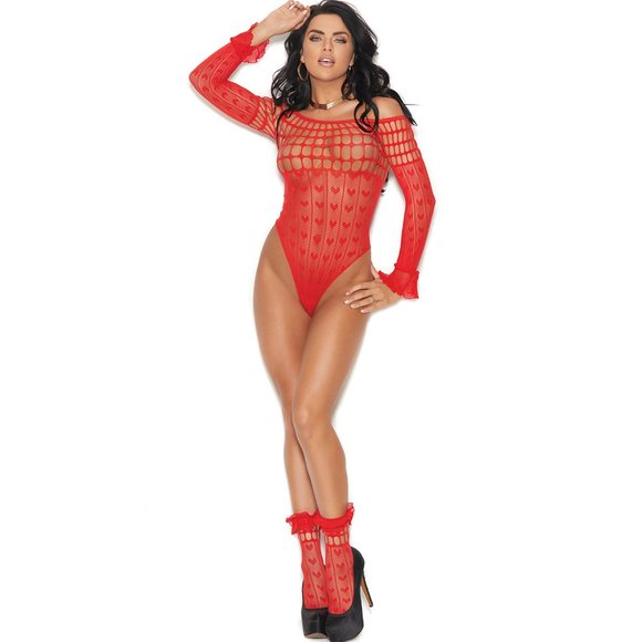 Heart Pattern Off the Shoulder Teddy and Anklets Set - Picture 3 of 8